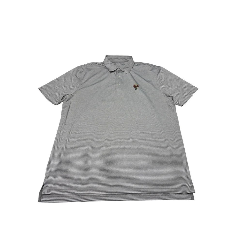 Johnnie-O Mens XL Grey Striped Performance Polo Shirt Eagle‎ Globe 1924 Logo